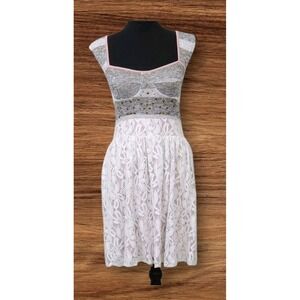 Anthropologie Scrapbook Beige Lace Lined Knitted Gray Dress Med Sleeveless #1011
